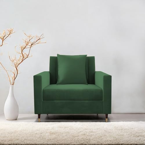 Image of Casaliving Garcia 1 Seater Sofa Set for Living Room (Green Colour) Premium Fabric Sofa