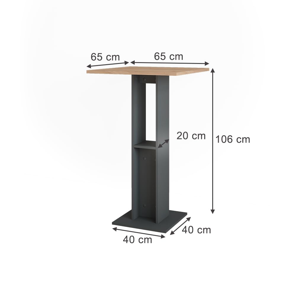 Vicco Mesa de Bar Repose, Oro Power Roble/Antracita, 65 x 65 cm, con Estante Lateral para almacenar Botellas y Vasos