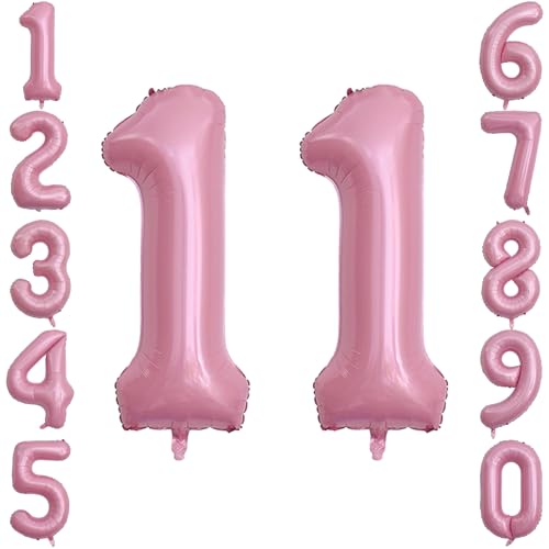 Pearlescent Pink Number 11 Balloon 40 Inch, Pastel Foil for Sweet 11th Bday