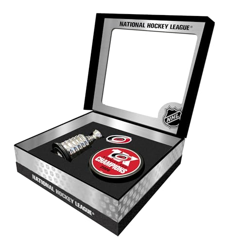 Sports Decor Carolina Hurricanes Stanley Cup Champs Puck + Replica Cup Gift Box Set