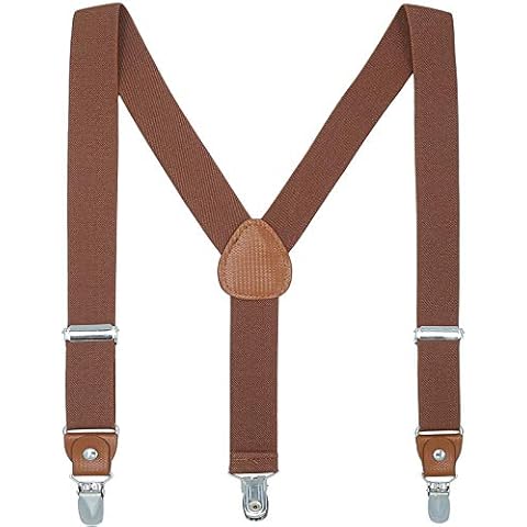 AWAYTR Hosentrager Gurtel fur Kinder Erwachsene - Elastisch Einstellbar Y geformt Braunes Leder 3 Clips auf dem Hosentrager (60cm(7 Monate - 3 Jahre) Braun) Cover