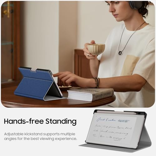 Fintie Case for 7.3" Remarkable Paper Pro Move 2025, [Built-in Pen Holder] PU Leather Hard Back Shell Flip Standing Cover Auto Wake/Sleep with Card Slot, Navy by FINTIE - Image 3