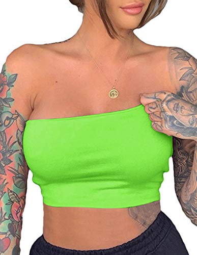 Women's All-Match Spaghetti Strap Crop Top Boho Tank Bustier Teen Girls Summer Cami Vest Tank Top Bra (Green,S)