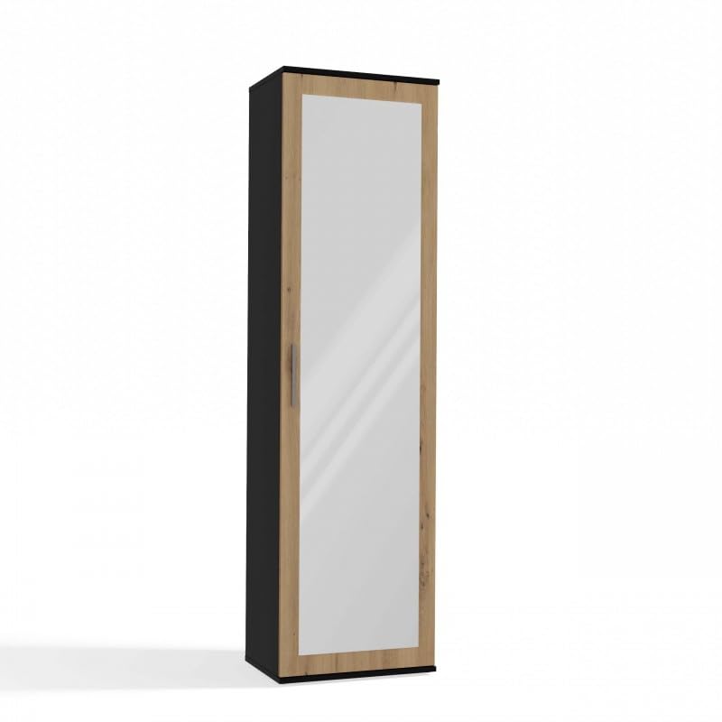 CDF Armoire d'Entrée Verticale Miroir Duo Anthracite/Chêne Artisan – Tringle Vêtements 2 Étagères Porte Réversible – Meuble Couloir Dressing...