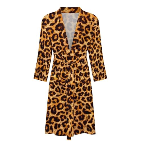 Animal Leopard Print Mens Summer Robes Lightweight Bathrobe Bath Robe Knee Length Shawl Collar Loungewear4