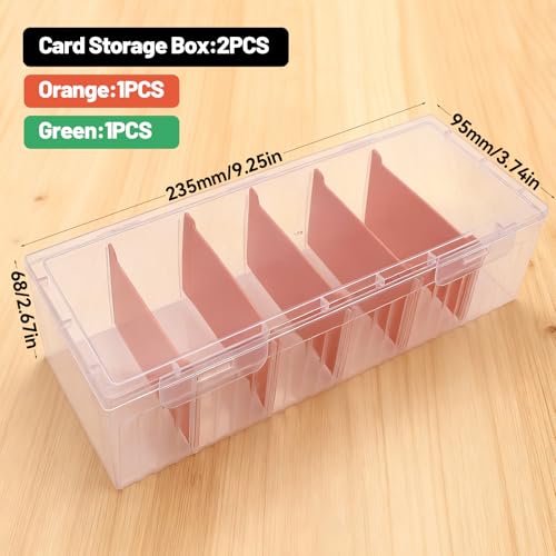 RUNYU 2 Stück Karteikarten Box, Karteikasten Din A8 mit Abnehmbaren Trennbretter, 23.5×9.5×6.8 cm Karteikartenbox A8 mit Deckel, Karteibox, Lernkarteibox für bis zu 1200 Karten (Orange + Grün)