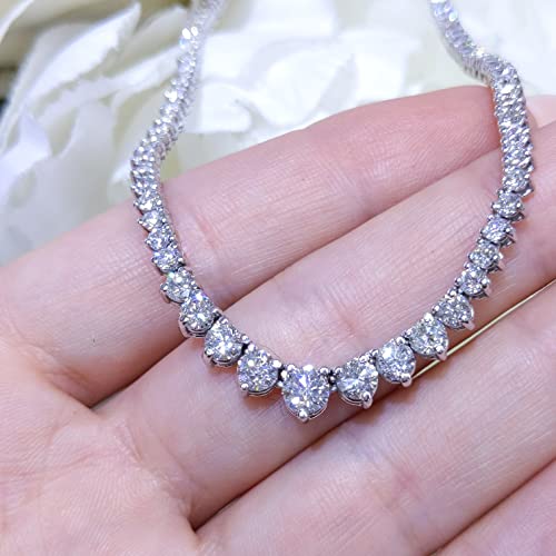 Intershine 925 Sterling Silver 14K White Gold Finish 18.0 Carat Round Diamond Cut 18 Inches Tennis Necklace For Women's #TOP2