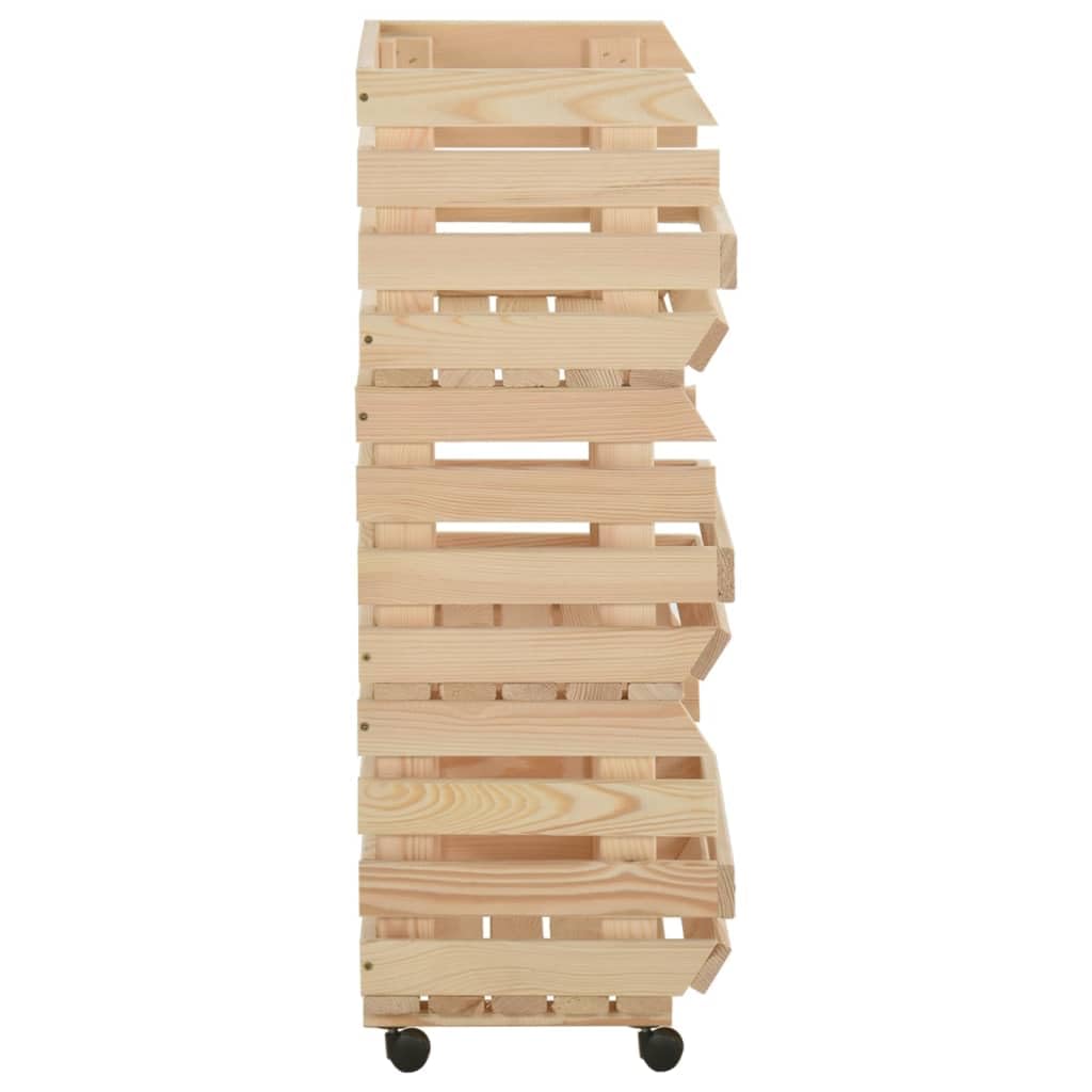 vidaXL Madera Maciza de Pino Carrito para Verduras Caja Estante Carro Cocina Alimento Almacenamiento Camarera Fiesta Barbacias 57x30x80 cm