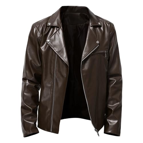 JEsilunmaMY Mens Asymmetric Zip Cropped Leather Jacket Notch Lapel Motorcycle Bomber Jacket Casual Performance Biker Coat