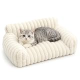 ARATERVIO Haustierbett für Katzen und Kleine Hunde, Weiches Plüsch Hundebett Katzenbett, Kuschelbett mit Erhöhtem Rand, Ganzjahres Hundesofa Katzensofa (Weiß, 60cm)