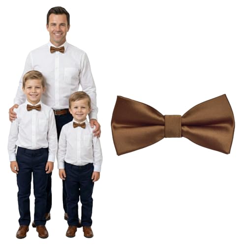 DonDon Fliege Kinder Jungen Babys und Herren Seidenlook Braun glänzend, vorgebunden und längenverstellbar aus Polyester - festliches Accessoire für Hochzeit, Kommunion und Feier