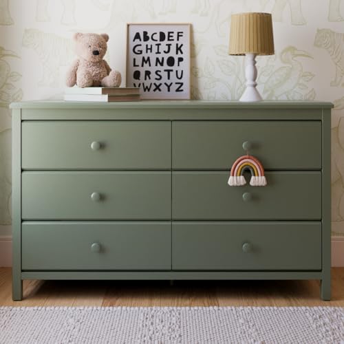 Image of Storkcraft Alpine 6-Drawer Dresser (Olive) - GREENGUARD Gold Certified, Green Dresser for Bedroom, Kids & Nursery Storage Drawers, Safety Interlocking Drawers, Pre-Installed Tracks, Kids Bedroom