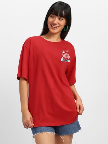 Image of JUNEBERRY Pure Cotton Oversized Baggy Fit Round Neck Drop Shoulder Swan White Back Graphic Printed T-Shirt for Women /Girls