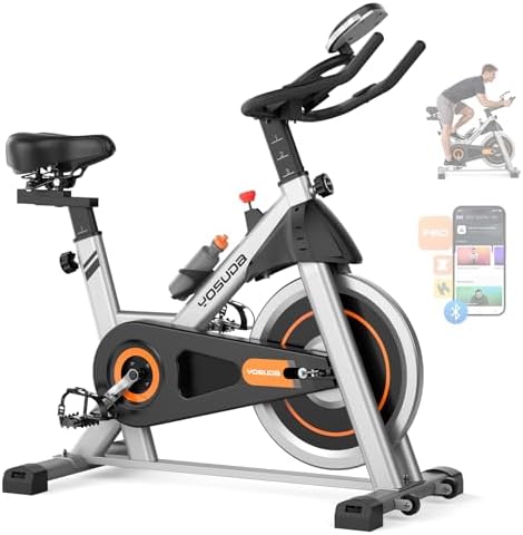 YOSUDA Exercise Bike, Brake Pad Stationary Bike for Home with Exclusive App, Magnetic Indoor Cycling Bike with 300 lb Weight Capacity, Low Noise, Tablet Holder and Fitness Courses for Weight Loss