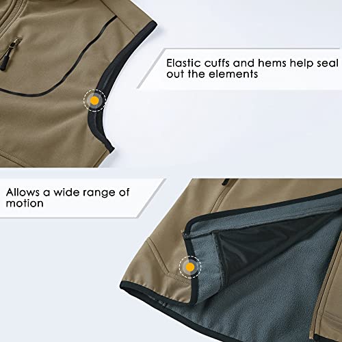 Willit Men's Golf Vest Lightweight Fleece Lined Vest Softshell Outerwear Sleeveless Jacket For Hiking Runing Causal Khaki L #TOP3