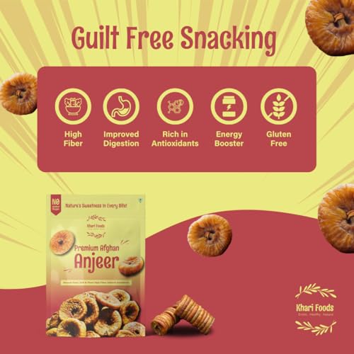 Image of Khari Foods Premium Jumbo Dried Figs, Anjeer Dry Fruits, Rich in Fibre, Iron, Calcium, Healthy Snacks (1kg)