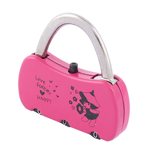 Image of Aexit Metal Bag Padlocks & Hasps Shaped Resettable 3 Digits Combination Password Lock Silver Combination Padlocks Tone Fuchsia