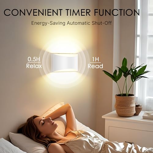 Image of FOLKSMATE Battery Operated Wall Sconces Set of 2, White Rechargeable Remote & Touch Wall Lamps, 3 Color Temperatures, Dimmable Lamp for Bedroom, Living Room, Hallway