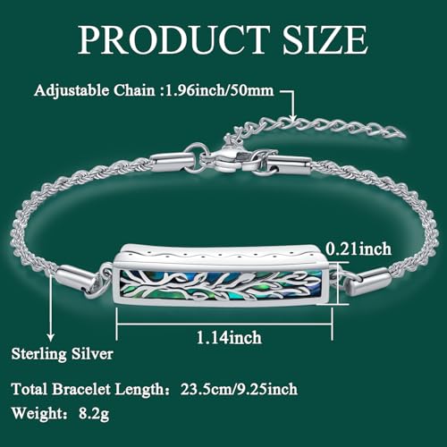 Aniu Urn Bracelet for Ashes Abalone Shell Mountain/Tree of Life/Hummingbird/Butterfly 925 Sterling Silver Cremation Jewelry for Ashes Keepsake Pendant Locket Bracelet for Women4