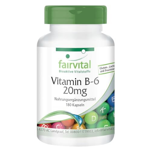 Fairvital | Vitamina B6 Cápsulas 20mg - para 6 MESES - VEGANO - 180 Cápsulas - Calidad Alemana