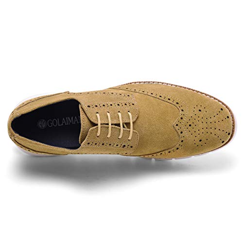 Men’s Oxford Sneaker Dress Shoes-Stylish Wingtip Brogue Oxfords Casual Suede Shoes Work Travel Gift khaki-75 D (M) US - Thumbnail 4