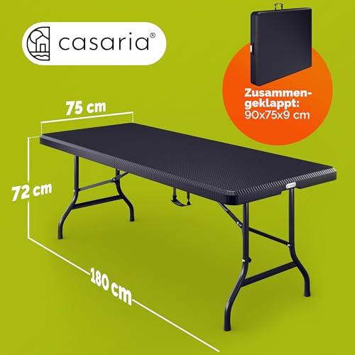 Casaria® Gartentisch klappbar Polyrattan Campingtisch 180x75cm Wetterfest Tragegriff Klapptisch Kunststoff Tisch Garten Balkon Camping Buffettisch Schwarz