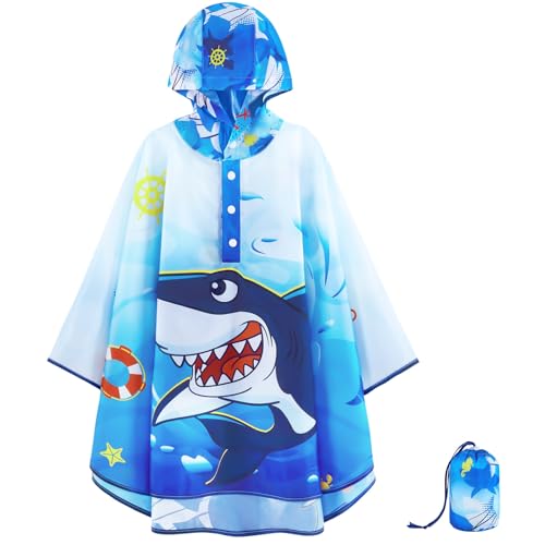 Image of WAWSAM Lightweight Rain Poncho Kids, Ponchos for Kids Waterproof Reusable Hooded, Kids Poncho Rain Jacket