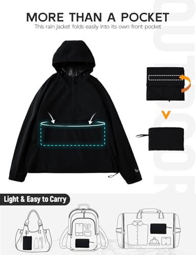 baleaf Women's Rain Jacket 1/4 Packable Lightweight Windbreaker Water-Resistant Pullover Jackets with Hood Hiking Travel2