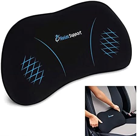 RELAX SUPPORT RS13-S Lumbar Support Pillow for Car - Full Memory Foam, Adjustable Dual Straps, Medium Firm - Promotes Good Spinal Posture&Comfortable Sitting While Driving - Back Support for Car Seat