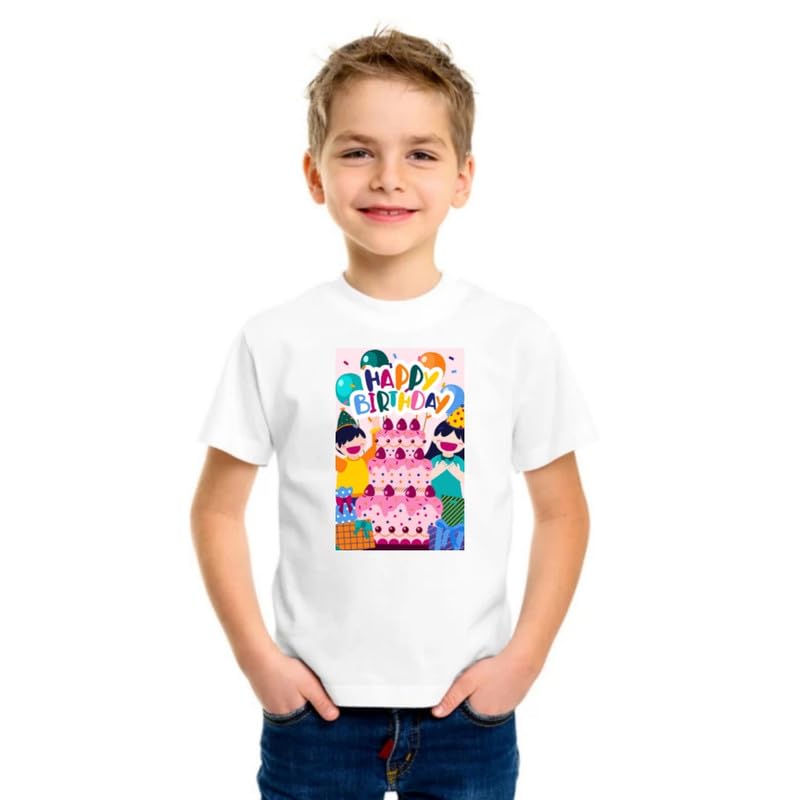Boys and Girls White Happy Birthday Wishes to Your Little One Cotton Blend Round Neck Half Sleeve Tshirt
