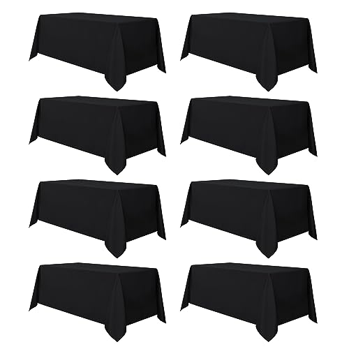 Image of sancua 8 Pack Black Tablecloth 90 x 132 Inch - Rectangle Table Cloth for 6 Feet Tables Stain and Wrinkle Resistant Washable Polyester Table Cover for Dining Wedding Banquet Party Buffet Restaurant