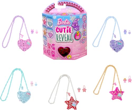 Barbie Cutie Reveal - Juguetes de viaje, colección de monederos con 7 sorpresas, incluyendo mini mascota y cambio de color (los estilos pueden variar)