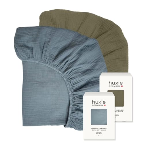 Image of Crib Sheets – Organic Cotton Muslin Fitted Crib Sheet – Standard Size for Baby Boy and Baby Girl 28" x 52" Ultra-Soft and Breathable - 2-Pack (Tradewinds/Sage Green)