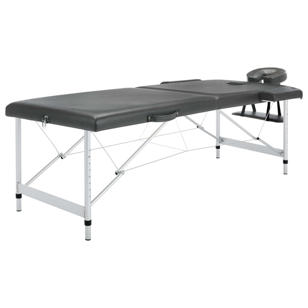 vidaXL Camilla Masaje de 2 Zonas Estructura Aluminio Antracita 186x68cm Salud Accesorios Salón Masajista Cuidado Personal Altura Ajustable Cómoda