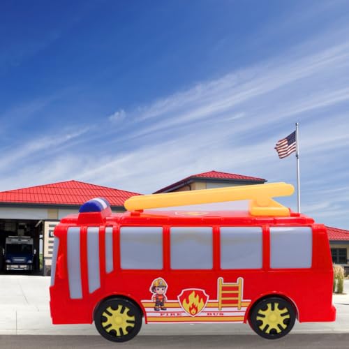 Image of ToyBharat Fire Bus Friction Power Toy moves forward with simple friction power-no batteries needed! Bright and durable, it's perfect for kids ages 1 to 6 who love vehicles and active imaginative play.