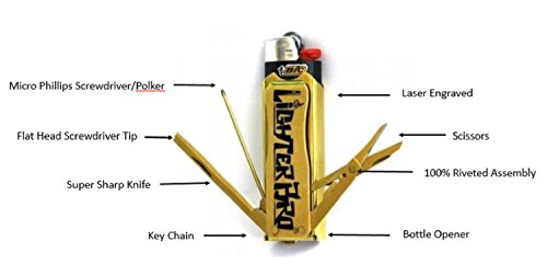 LighterBro Lighter Sleeve - Multi-tool - Stainless Steel (Black + Gold)