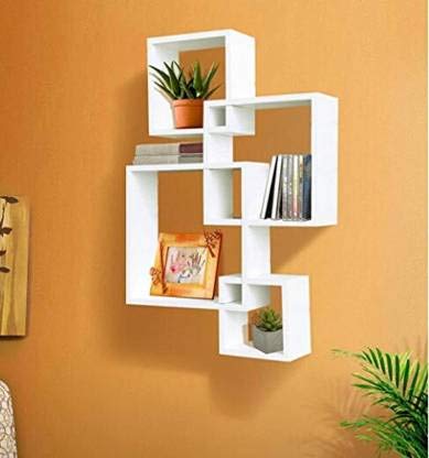 Online Collection Intersecting Wooden Wall Mount Shelf with 4 Shelves - (Set of 4 - White)