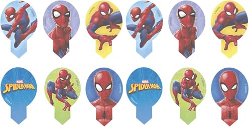 Dekora - Dekorapin Décoration Comestible pour Cupcakes ou Gâteau d'Anniversaire pour Enfants - 20 Feuilles d'Azymes de Spiderman - Taille 6,5x4 cm, 10 Unité...