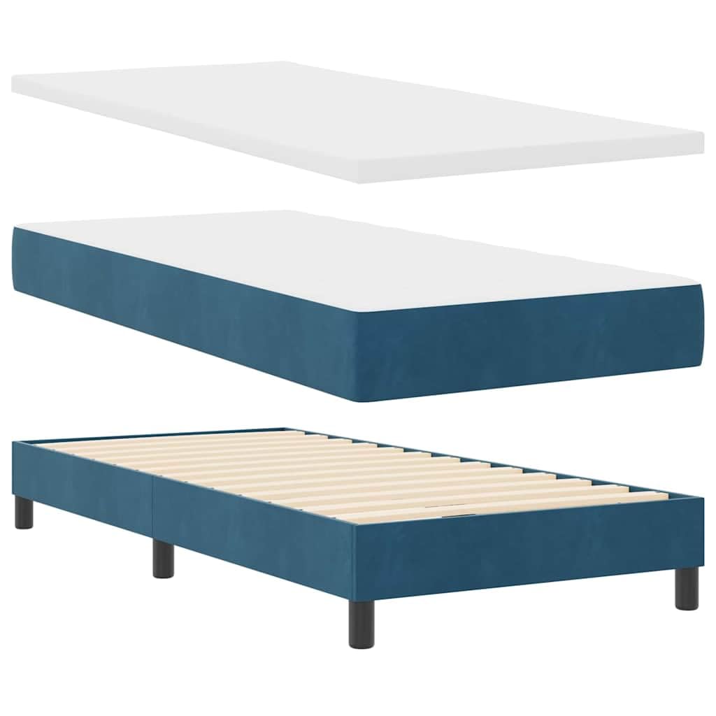 Dunkelblau Boxspringbett 100x200 cm Samt Einzelbett mit Matratze & Topper Höhenverstellbar Kopfteil Holzrahmen Modernes Polsterbett für Schlafzimmer Gästezimmer Jugendzimmer