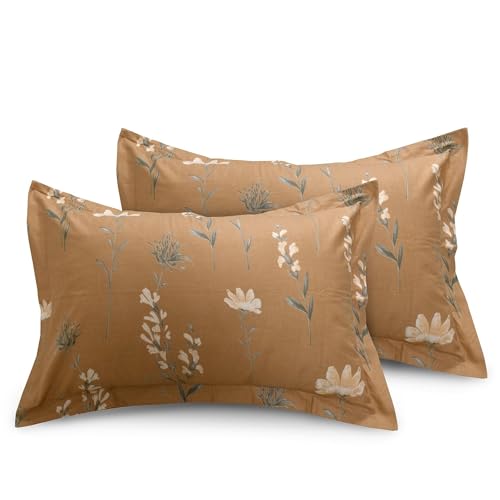 Image of HUESLAND by Ahmedabad Cotton 144 TC Double Bedsheet Cotton with 2 Pillow Covers | Tangerine Orange, White & Grey