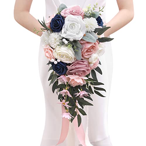 Ramo de boda rosa azul Serwalin artificial para novia y damas de honor 2