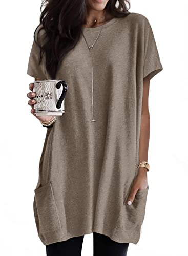 Minetom T-Shirt Damen Sommer Rundhals Kurzarm T Shirt Locker Lang Tshirt...