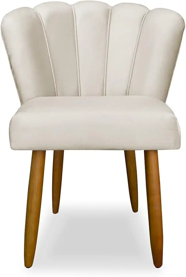 Cadeira para Penteadeira e Manicure Estofada em Veludo com Pés de Madeira, Cadeira Decorativa para Sala Quarto e Escritório(Bege)