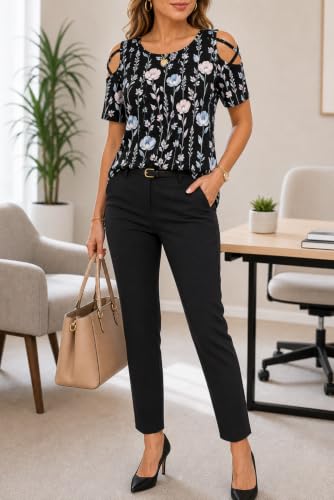 Image of Jar of Love Women's Summer Tops Short Sleeve Cold Shoulder Tops T-Shirts for Women Spring Summer Tops Loose Fit Tunic 2026