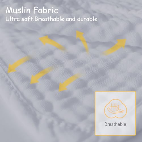 Image of Lovely Care 12 Pack Muslin Burp Cloths 100% Cotton Muslin Cloths Large 20''x10'' Extra Soft and Absorbent Baby Burping Cloth - Slate