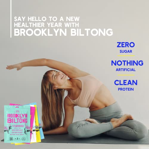 Brooklyn Biltong - Air Dried Grass Fed Beef Snack, South African Beef Jerky - Whole30 Approved, Paleo, Keto, Gluten Free, Sugar Free, Made In Usa - 2X2Oz. Bags (Garlic Steakhouse) #TOP1