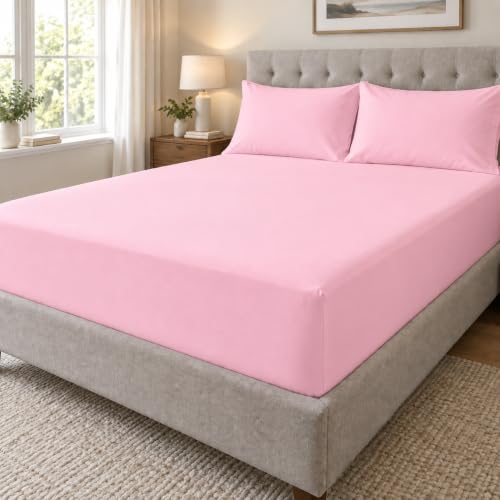 Image of 100% Egyptian Cotton 200 Thread Count Fitted Bed Sheets (Double, Pink)