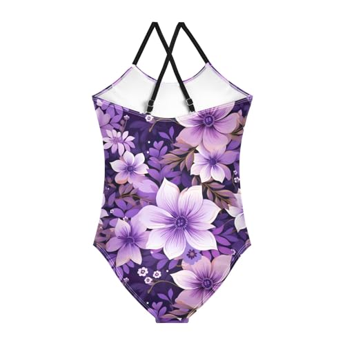 Flowers Floral Purple Girls One Piece Swimsuit Beach Swimwear 208506092