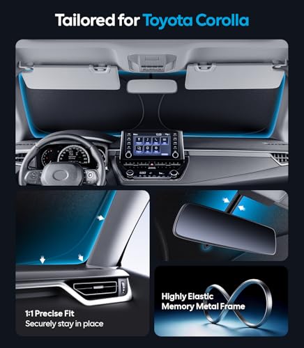 Image of Wigoo for Toyota Corolla Windshield Sunshade [OEM Design, 100% Sun Blockage] Foldable Heat Insulation Sun Shade with Storage Bag, for Toyota Corolla (2019-2026), Silver Coating