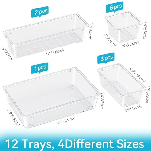 12 PCS Clear Plastic Drawer Organizer Set for Versatile Use - Image 3